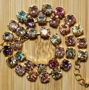 Authentic Multicolor Fruit Salad Swarovski Crystal Necklace In 14k Gold Plated