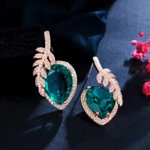 Authentic Enchanted Emerald Leaf Dangle Earrings – Verdant Zircon Fruit Talisman, Gold‑Plated Aura Amplifier