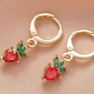 Authentic 18k Gold Plated Crystal Jewellery Fruit Shaped Stud Earrings Cute