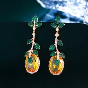 Authentic Verdant Leaf & Sunfruit Grace Earrings – Gold‑Plated Zircon Aura Talisman