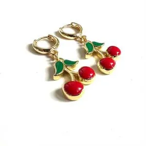 Authentic 14K Gold Plated Cherry Earrings, Cute Fruit Jewelry, Hypoallergenic Earrings for