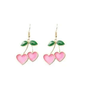 Authentic Enchanted Pink Heart Cherry Tassel Earrings – 18K Gold‑Plated Love Charm for Divine Femininity