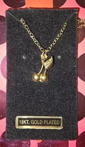 Authentic 18KT Gold‑Plated Cherry Pendant Necklace – Cute Fruit Charm on 18" Chain