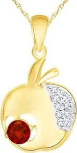 Authentic Apple Fruit Pendant Necklace Simulated Birthstone 925 Yellow Gold Plated Silver