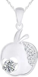 Authentic Apple Fruit Pendant Necklace Simulated Birthstone 925 White Gold Plated Silver