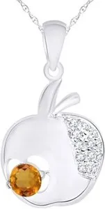 Authentic Apple Fruit Pendant Necklace Simulated Birthstone 925 Rose Gold Plated Silver