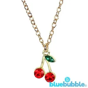 Authentic Bluebubble FEELIN FRUITY Small Diamante Cherry Necklace Cute Kitsch Fruit Kawaii