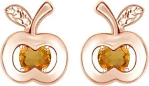 Authentic Apple Fruit Stud Earrings Simulated Birthstone 14K Rose Gold Plated Silver
