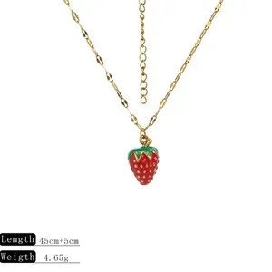Authentic 18k Gold Plated Fruit Pendant Necklace Red Pepper Cherry Choker