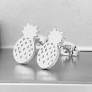 Authentic 18K white gold plated fruit pineapple stud earrings jewelry B5A