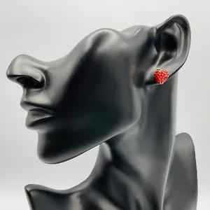 Authentic Strawberry Earrings Stud Enamel Red Green Gold Plated Fruit Pierced Jewelry Cute