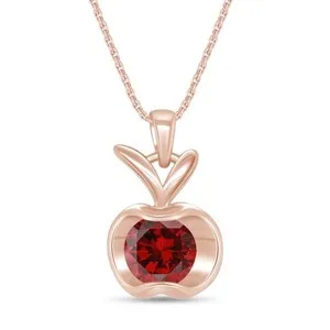 Authentic Apple Fruit Pendant Necklace Simulated Birthstone 14K Rose Gold Plated Sterling