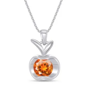 Authentic Apple Fruit Pendant Necklace Simulated Birthstone 14K White Gold Plated Sterling