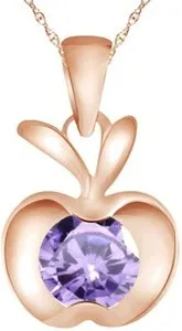 Authentic Round Simulated Alexandrite Apple Fruit Pendant Necklace 14K Gold Plated Silver