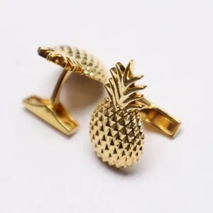 Authentic 92.5 Sterling Silver Pineapple Fruit Gold Plated Men's Silver Jewelry Cufflink