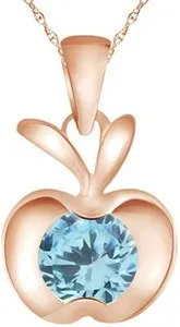 Authentic Round Simulated Aquamare Apple Fruit Pendant Necklace 14K Gold Plated Silver