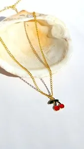 Authentic 💛 Minimalist 14k Gold Plated Cherry Cute Fruit Charm Necklace Handmade💛