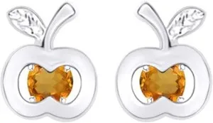 Authentic Apple Fruit Stud Earrings Simulated Birthstone 14K White Gold Plated Silver