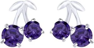 Authentic Simulated Amethyst Fruit Cherry Stud Earrings For Women's In 14k Gold Plated