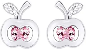 Authentic Simulated Pink Tourmaline Apple Fruit Stud Earrings In 14k Gold Plated