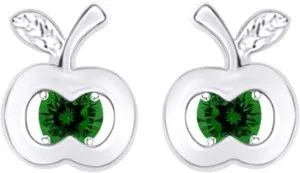 Authentic Simulated Diamond Emerald Apple Fruit Stud Earrings In 14k Gold Plated