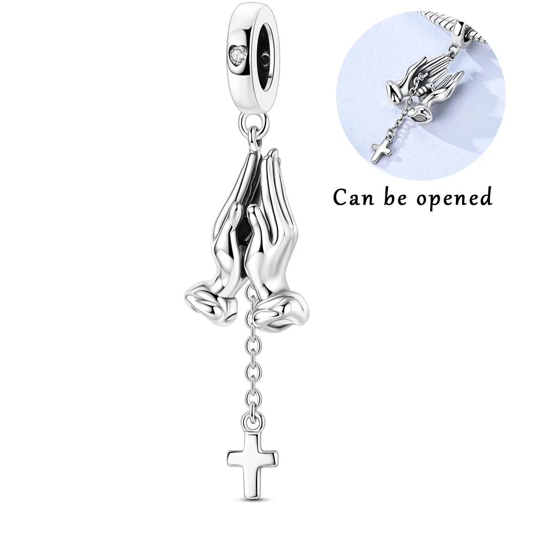 Authentic 925 Sterling Silver Prayer Hand Charms Bead Cz Zircon Cross Dangle Fit Original Bracelet Diy Jewelry