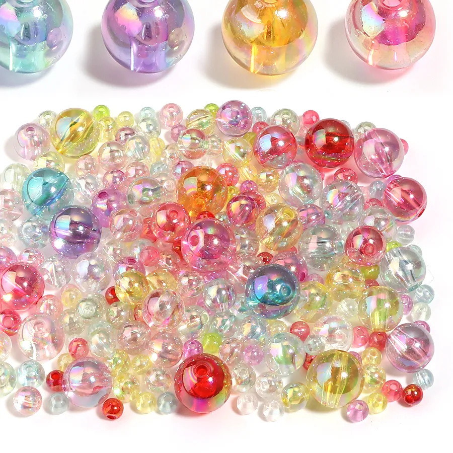 Authentic 20-300pcs 6-16mm AB Color Acrylic Beads Clear Colorful Plastic Round Loose Spacer Bead For Jewelry Making DIY Bracelet Necklace