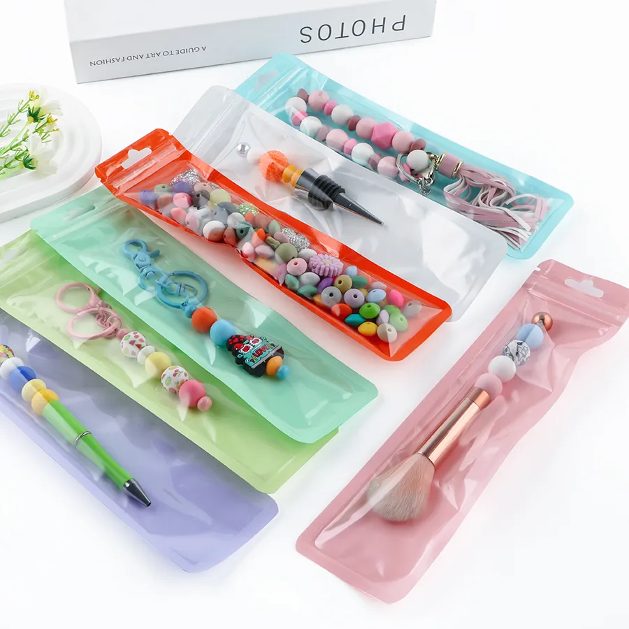 Authentic 20/30/50Pcs/Lot Clear Sealable Packaging Bag With Hang Hole With Zip Lock Plastic Bags For Beadable Pen Jewellery Accessories