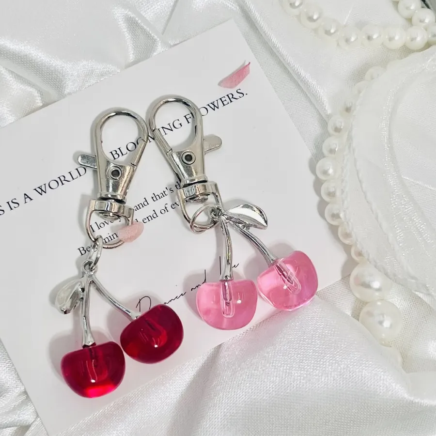 Authentic Cross Border Popular Jewelry Keyring From Europe America Simulated Cherry Keychain Fruit Creative Design Pendant Accessories