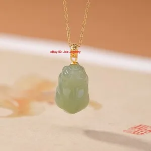 Authentic Natural Nephrite Grade A Jade Pixiu Pendant W/ Gold Plated 925 Sterling Silver