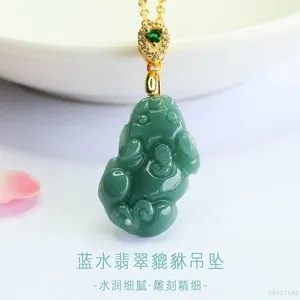 Authentic Certified Burma Jadeite Natural A-grade jade Pixiu pendant Gold Plated