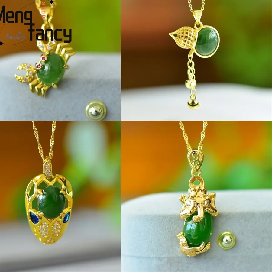 Authentic Inlaid With Natural Hotan Jade Jasper Wealth Flows in From All Directions Pixiu Crab Pendant Popular Holiday