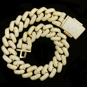 Authentic 5AAA+ CZ Ice Out Hop Hip Bling Miami Cuban Chain 14k Real Gold Plated 32MM