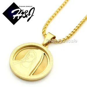 Authentic 16-32"MEN 2mm Gold Plated Box Link Chain VIRGIN MARY Pendant*G54