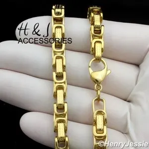 Authentic 16"-40"MEN 6.5mm Gold Plated Byzantine Box Link Chain Necklace*T