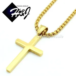 Authentic 16-36"MEN 2mm/3mm Gold Plated Box Link Chain Cross Pendant*GP