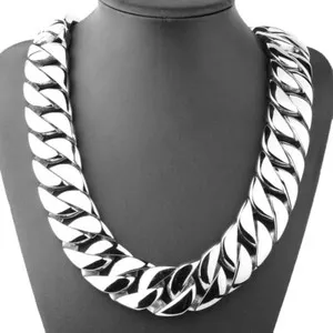 Authentic Heavy Strong 32mm Silver /Gold Plated Cuban Link Chain Necklace