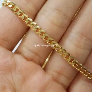 Authentic 16"-40" 4mm High Polished Yellow Gold Plated Men&Women Necklace
