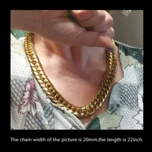 Authentic 16/20mm Men Gold Plated Curb Cuban Link Chain Necklace Jewelry