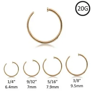 Authentic Gold Plated 316L Surgical Open Nose Ring Hoop 5/16" 1/4" 3/8" 20 Gauge 20G