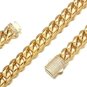 Authentic 6/10/12/14/16mm Men's 18K Gold Plated Cuban Link Chain Necklace