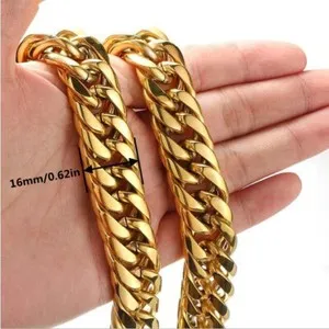 Authentic Men's Gold Plated Curb Cuban Link Chain Necklace 9/11/13/16/20mm