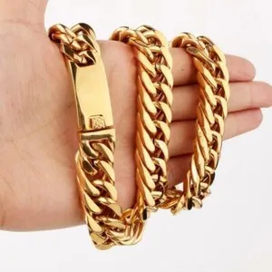 Authentic Gold Plated Curb Cuban Link Chain Necklace for Men 15mm 16-40"