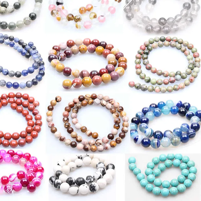 Authentic Natural Gem Beads Rose Pink Quartz turquois Lava Stone Round Beads For Jewelry Making Bracelets Diy Needlework Accessories