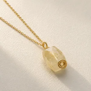 Authentic Natural Citrine Pendant Necklace | 18K Gold Plated | Sunshine & Abundance | Boho