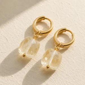 Authentic Solar Prism Citrine Cube Earrings in 18K Gold Plated Setting