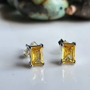 Authentic Elevate Your Aura with Citrine's Vibrant Energy - 925 Sterling Silver 1CT Emerald Cut Citrine Gemstone Gold-Plated Earrings