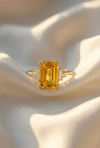 Authentic Lab Created Citrine Ring, Base Metal: Finish: Gold Plated, For Her