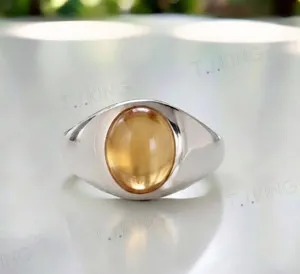 Authentic Natural Citrine Gemstone 925 Sterling Silver Gold Plated Ring For Men's