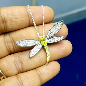 Authentic Celestial Citrine Dragonfly Pendant – 2.5 Ct Lab‑Created Gem in 14K White‑Gold Plating